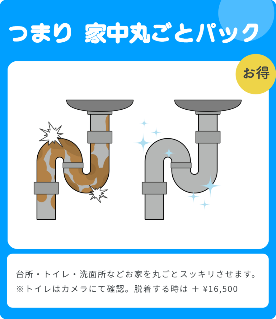 台所・トイレ・洗面所などお家を丸ごとスッキリさせます。
※トイレはカメラにて確認。脱着する時は ＋ ¥16,500